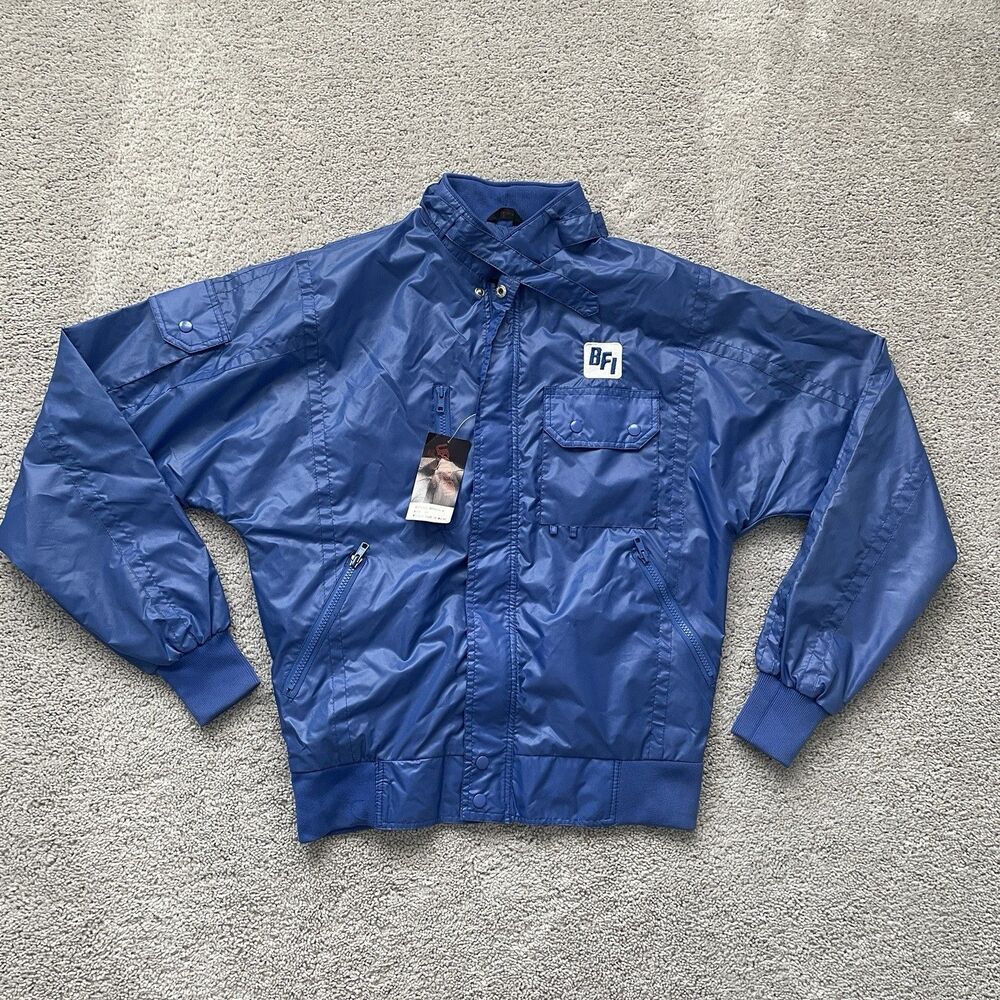 New Vintage 80s Upstream Racing Division Moto Bomber Jacket Blue Nylon Men's M